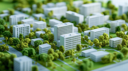 Miniature City Model with Green Spaces and Buildings