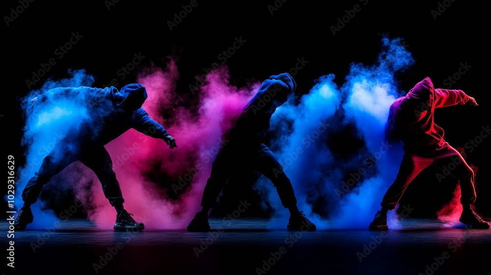Poster dance in a cloud of color: a dynamic and energetic dance troupe performs in a powerful display of mo