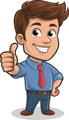 Fototapeta premium Confident Young Man Giving a Thumbs-Up in Cartoon Style - Smiling Office Worker Vector Illustration On Transparent Background
