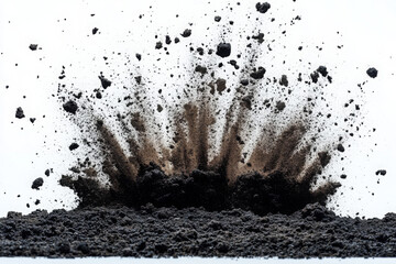 Exploding soil with debris flying
