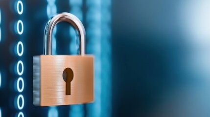 Naklejka premium Secure padlock on a digital background with binary code.