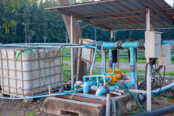 Farm water system. Pipe laying and connecting pipes in the agricultural industry.