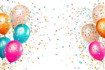 Colorful balloons and confetti, creating a festive atmosphere, perfect for celebrations, parties, and joyful occasions. Vibrant and lively imagery.
