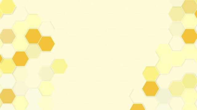 Abstract beehive frame with hexagon grid cell on yellow background. Loop animation. Copy space.