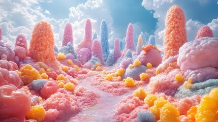 magic imaginary world bursting with color and happiness filled with whimsical creatures and elements of joy creating a vibrant atmosphere that transports viewers to a fantastical realm of wonder