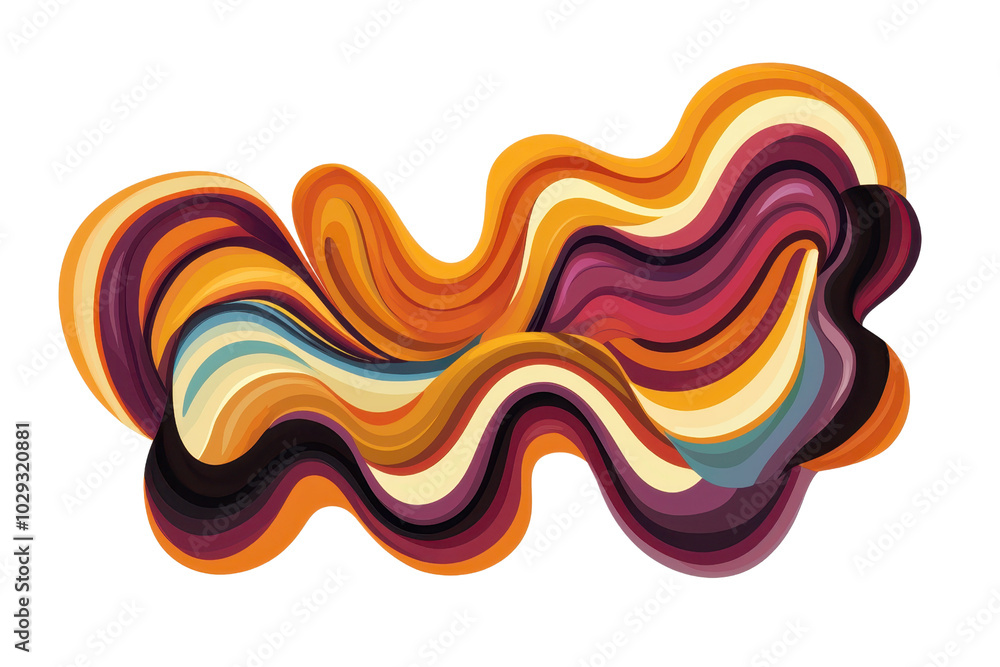 Aufkleber colorful abstract wave with layered curves in vibrant orange, maroon, and yellow tones, creating a d