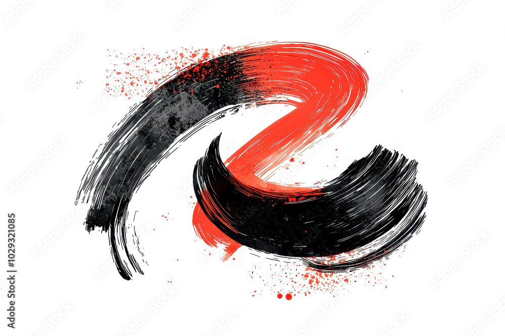 Aufkleber dynamic abstract brushstroke design with bold red and black paint, symbolizing movement and creativi