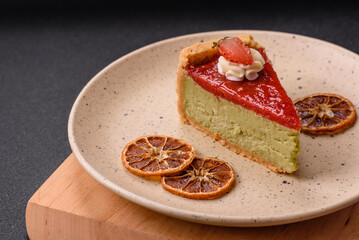 No baked sweet strawberry cheesecake with pistachio and cream cheese