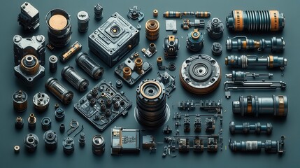 Fototapeta premium 3d rendered icons of valves showcasing intricate designs and realistic textures emphasizing functionality in a visually striking technical illustration