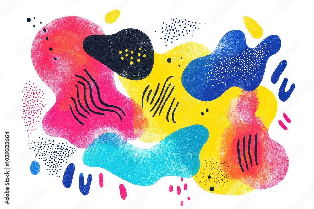 Poster colorful abstract shapes blend vibrant hues in a dynamic composition, evoking creativity and energy 