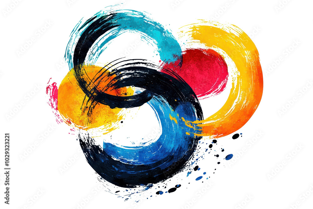Poster vibrant abstract art with intertwined colorful brushstrokes creating dynamic and energetic movement.