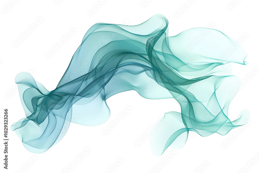Poster abstract teal smoke wave on transparent background. creating a sense of motion and fluidity, perfect