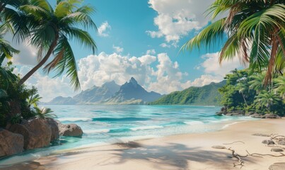 Scenic view of a tropical beach, 4K hyperrealistic photo