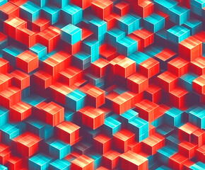 Obraz premium Seamless abstract 3D cube pattern with vibrant red and blue contrast