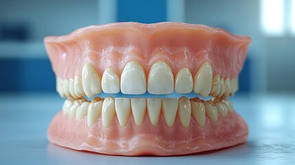 Fototapeta premium A realistic model of human teeth and gums for dental education and demonstration.
