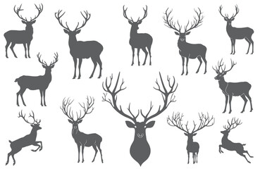 Set of deer silhouette vector animals collection illustration
