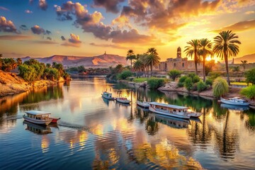 Fototapeta premium Enchanting Portraits along the Nile River in Egypt: Stunning Landscapes and Cultural Heritage
