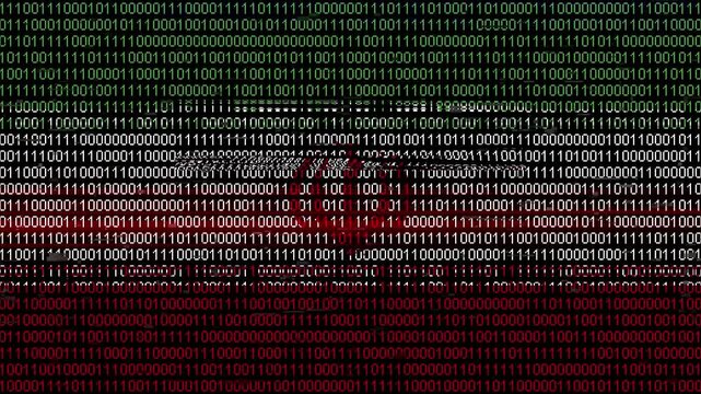 Binary code on flag of Iran. Program source code or Hacker concept on Iranian flag. Iran digital technology security, hacking or programming