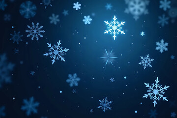  White snowflakes on midnight blue background. Christmas illustration for poster or banner - generative AI
