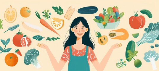 Healthy Eating Infographic with Colorful Food Illustrations for Wellness and Nutrition Education