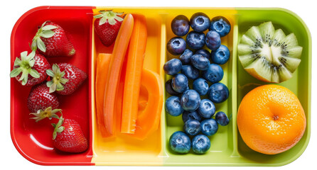 Colorful Healthy School Lunch Tray with Fresh Fruits and Vegetables