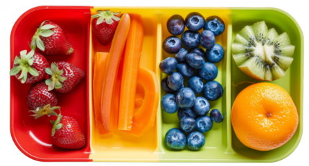 Colorful Healthy School Lunch Tray with Fresh Fruits and Vegetables