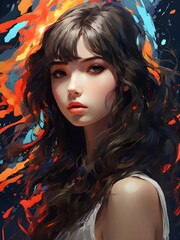 Vibrant Essence: An Abstract Portrait of a Brunette