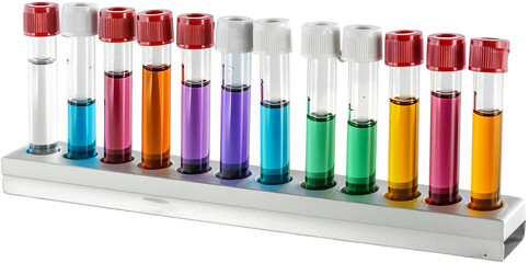 Vibrant Science: Colorful Laboratory Test Tubes Set Isolated on White