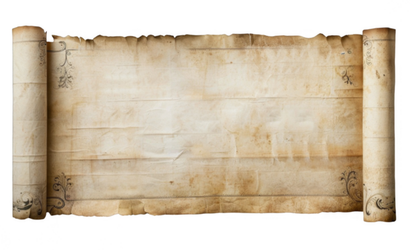 Antique Parchment Paper Scroll Isolated on White Background