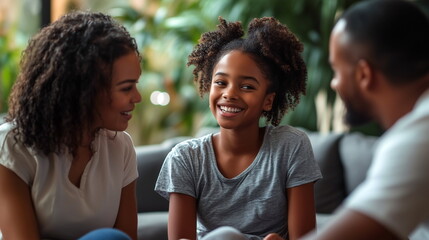 A family sitting with a recovering member, showing love and support, perhaps during a family therapy session