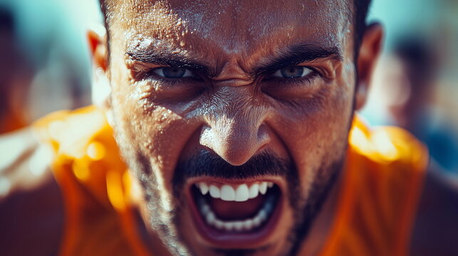 A close-up of a runner’s joyful or determined expression, capturing the emotional highs and mental strength of marathon running