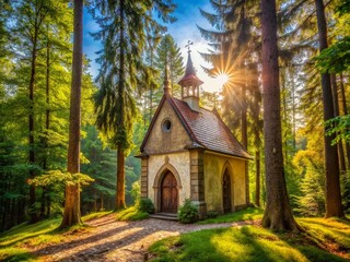 Obraz premium Vintage Chapel in Forest Dedicated to Saint Hubert - Lednice-Valtice Area, Czech Republic