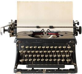 Vintage Typewriter with Blank Paper on White Background