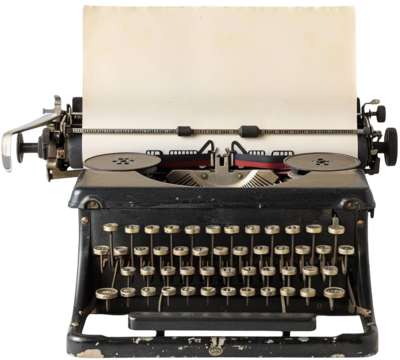 Vintage Typewriter with Blank Paper on White Background