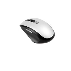Wireless mouse in side view on isolated PNG background.