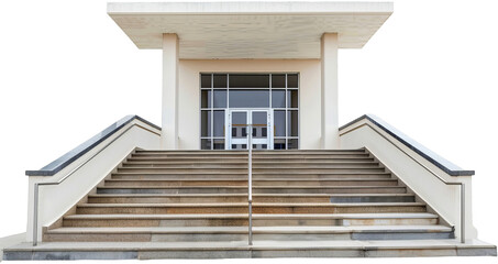 Inviting School Entrance - Modern Educational Building Stairway Isolated on White Background