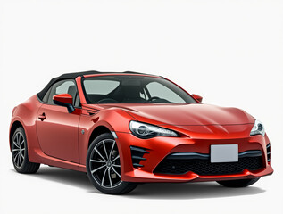 The convertible car, designed with a striking red exterior and black roof, stands attractively parked. Its curvy lines highlight contemporary automotive craftsmanship