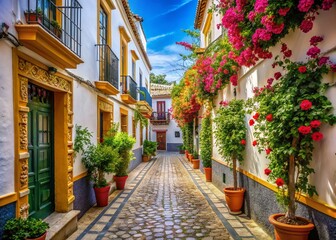 Fototapeta premium Explore the Charming Streets of Santa Cruz, Seville - A Hidden Gem in the Jewish Quarter