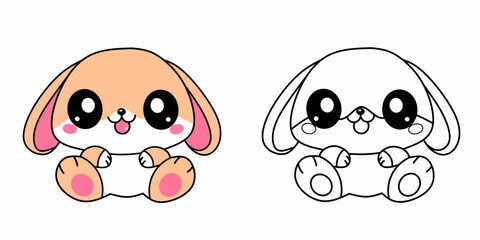 Bunnie bunny coloring pages for kids. Animal outline illustration. Coloring page outline of cute bunny. For printable children's coloring page or book, kids toddler activity.