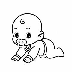 Coloring book.Painting book for kid.School.Page.Cute crawling baby. character cartoon. flat style design Vector Illustration.