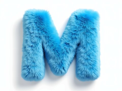 Fluffy blue letter M on a white background. Alphabet design