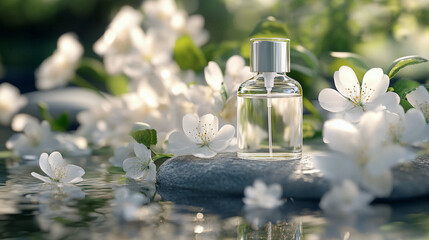 Product photography Natural cosmetic with floral scent and decoration
