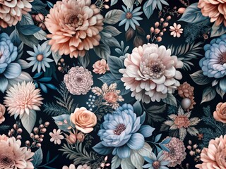 Vintage Millefleurs Seamless Pattern with Bokeh Effect for Botanical Illustrations