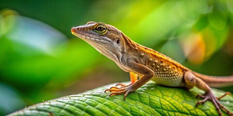 Fototapeta premium Female Brown Anole in Natural Habitat with Copy Space for Text and Marketing Use