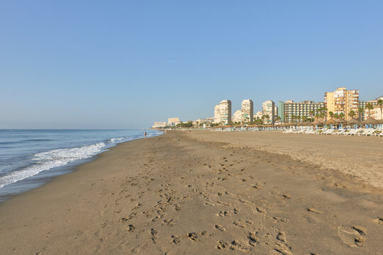 Seashore of Los Alamos beach in Torremolinos, Malaga, Andalusia, Spain