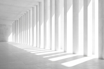 Obraz premium Urban Light Tunnel. Abstract 3D Interior Design with Geometric Shapes in Industrial White Hallway