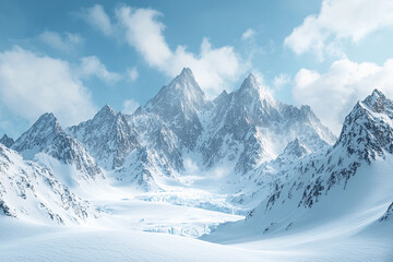 Fototapeta premium Snow-capped mountains under a clear sky in a winter landscape