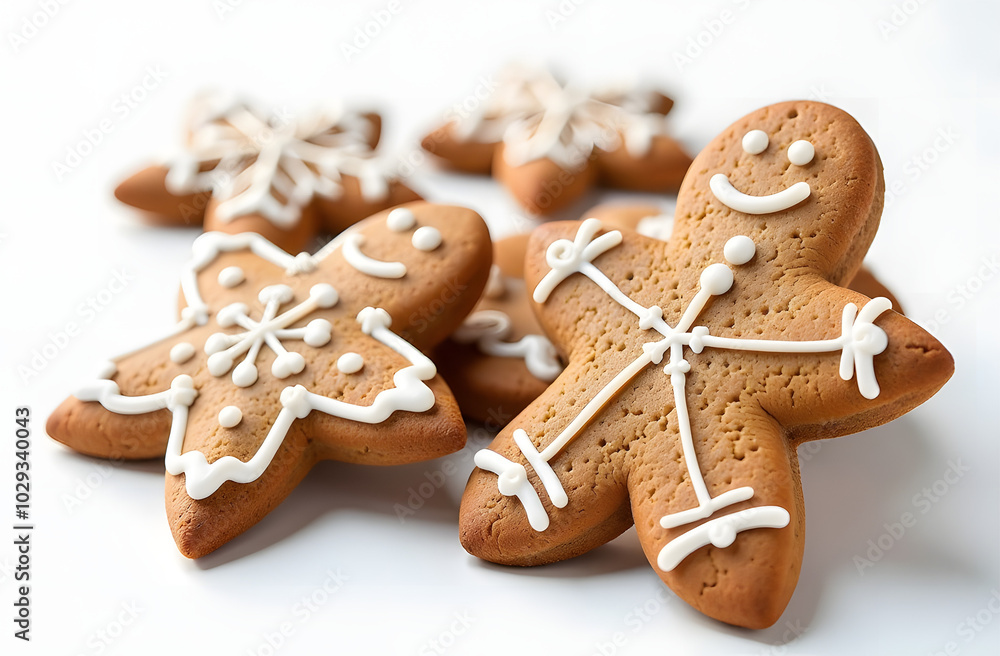 Wall mural three homemade gingerbread in shape of heart, with white icing patterns, decorated with green purple