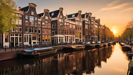 Fototapeta premium city canal at sunset