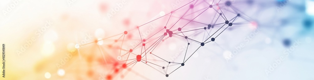 Poster abstract banner with colorful connected dots and lines on a white background network connection tech